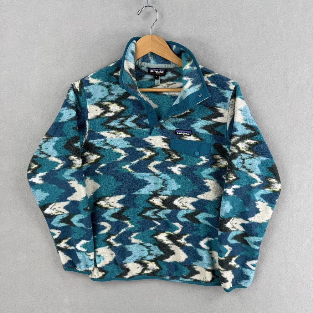 Patagonia Synchilla Jacket Womens Small Blue Geometric Fleece Snap-T Pullover